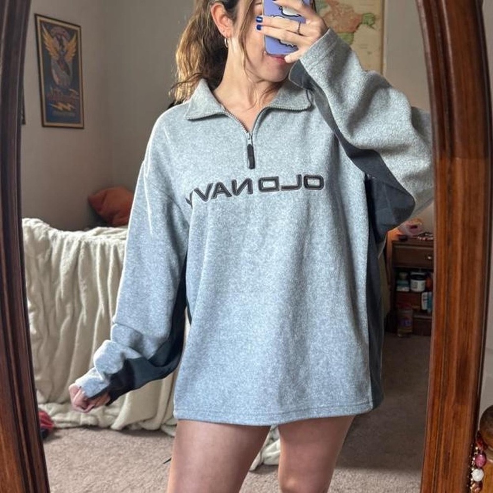 Old Navy Light Gray Half-Zip Pullover with Dark Gray Panels